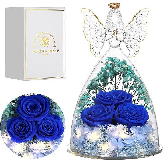 Mothers Day Mom Gifts for Women Preserved Flowers in Glass Angel Forever Flowers Gifts Eternal Roses Gifts for Grandma, Light Purple