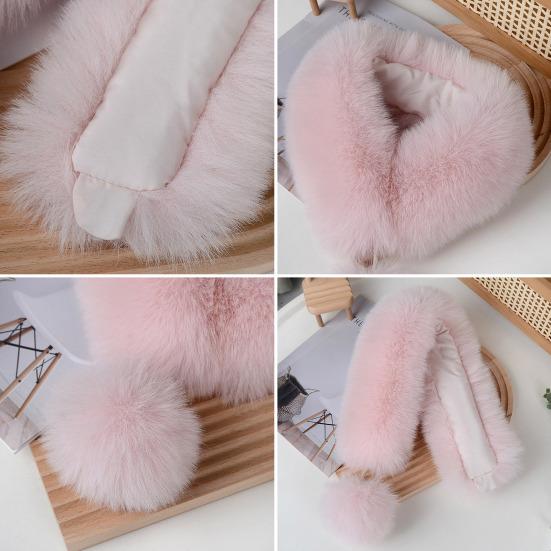 Imitation Fur Winter Scarf with Faux Fur Balls Solid Color Thickened Warm Neck Shawl