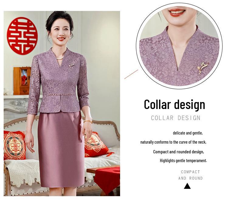 Элегантный фиолетовый комплект из двух предметов для свекрови на свадьбу 2025 - Модный, стройнящий комплект-платье с выгодно подчеркивающим фигуру дизайном