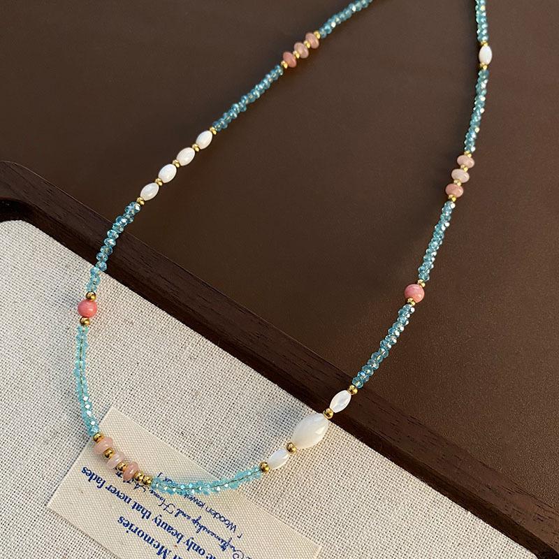 Ожерелье из титановой стали с натуральным камнем, кристаллами и бусинами, нишевый дизайн, легкая роскошь, темперамент, универсальное, изысканное, модные аксессуары с высоким чувством стиля