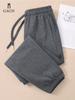 Women's Dark Gray Casual Sweatpants - Pure Cotton, Plus Size, Spring & Autumn 2025