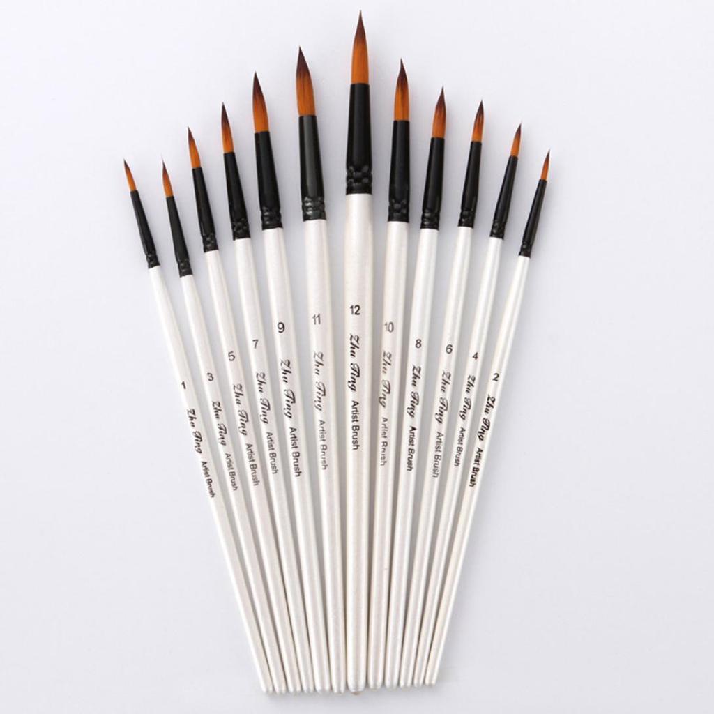 Monoceros 12Pcs Pointed Flat Top Paint Drawing Brush Acrylic Watercolor Oil Painting Pen
