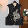 Women's Literary Style Embroidered Vest - Chinese Button, Middle-Aged & Elderly, Ethnic Retro Top for Spring & Autumn