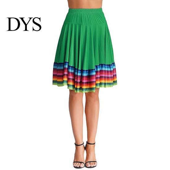 Dance Skirt Midi Ladies Folk Elastic High Waist Spanish Swing Rainbow Large Hem Mexican Flamenco Performance