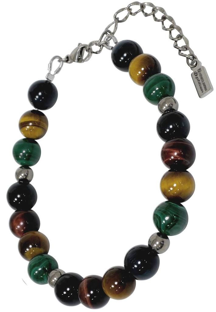 Phiten Limited Edition Titanium Natural Stone Power Stone Bracelet with Tiger Eye and Malachite, 8mm, Approximately 18-23cm Long, Healthy Bracelet