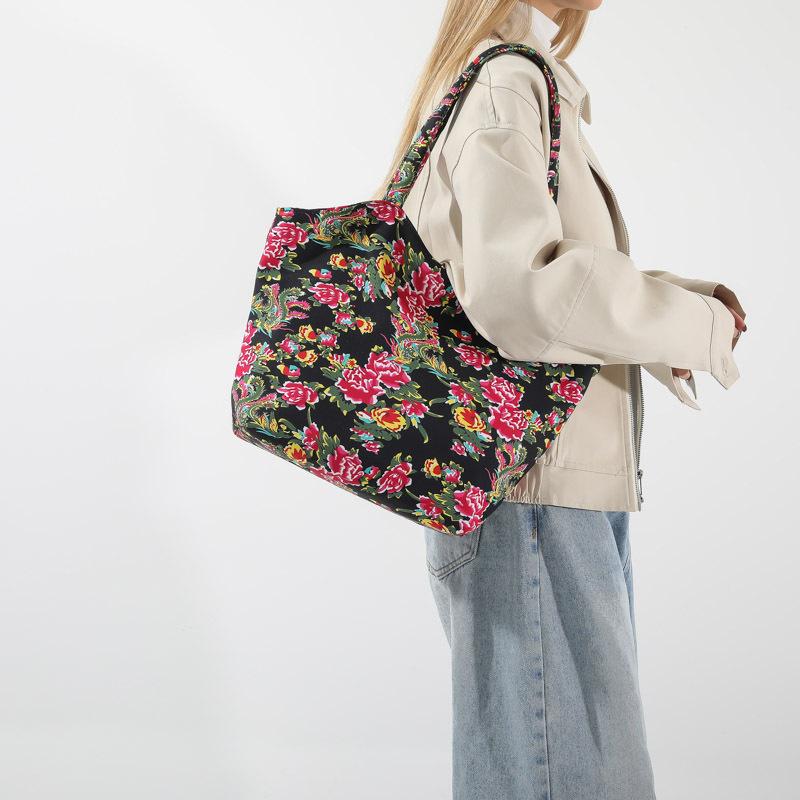 Популярные северо-восточные большие цветочные сумки 2024 года, новая женская сумка-тоут большой вместимости, этническая трендовая сумка через плечо, подмышечная сумка