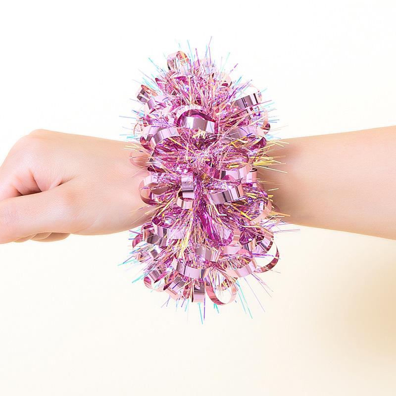 Metallic Tinsel Wrist Corsage Bracelets,Bulk Sparkly Pom Pom Wristbands for Kids Dance Recitals,Cheerleading & Party Decor