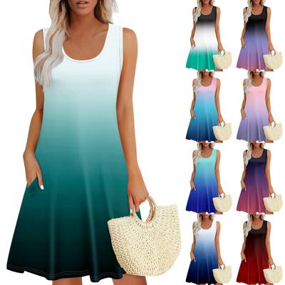 Женские летние платья, свободные сарафаны без рукавов с U-образным вырезом и карманами
