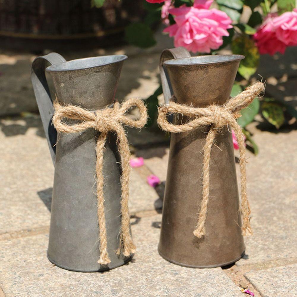 Balcony Flower Pot Vintage Iron Flower Pot Iron Sheet Metal Flower Vase Portable Garden Bucket