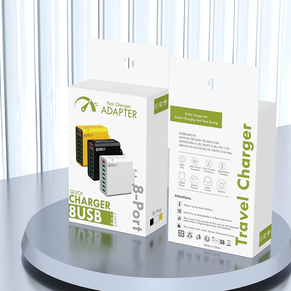 QC3.0 8-Port 30W Multi-USB High-Power Fast Charger (US/EU/Korean Specs)