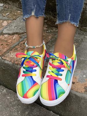 2023 Осень Новые Уличные Радужные Модные Повседневные Тренд Обувь Осенний Цветовой Градиент Женские Спортивные Одинарные Туфли