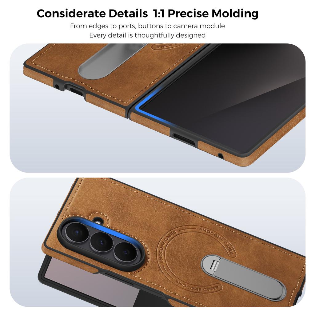 For Samsung Galaxy Z Fold7 5G Magnetic Case Rotating Kickstand Leather Coated PC Phone Cover