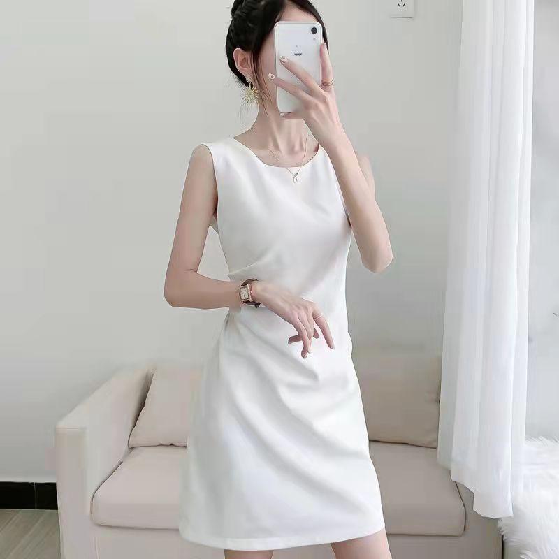 Женское летнее облегающее платье в стиле Хепберн, короткое платье Design Sense с круглым вырезом и без рукавов