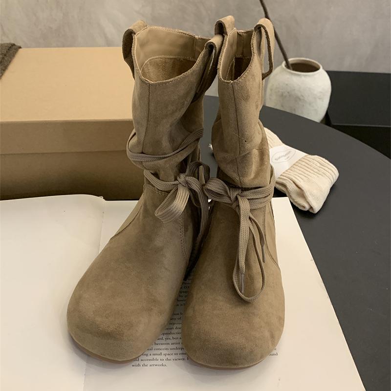 Женские ботильоны на плоской подошве на шнуровке, удобная обувь для платья, замшевые зимние сапоги для снега 2025, повседневный бренд, челси, ботильоны женские, обувь