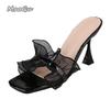 Pleated Lace Female Sandals Square Toe High Heeled Pumps Dress Party Shoes Women Summer Slides Shoes 2026 Plus Size34 40