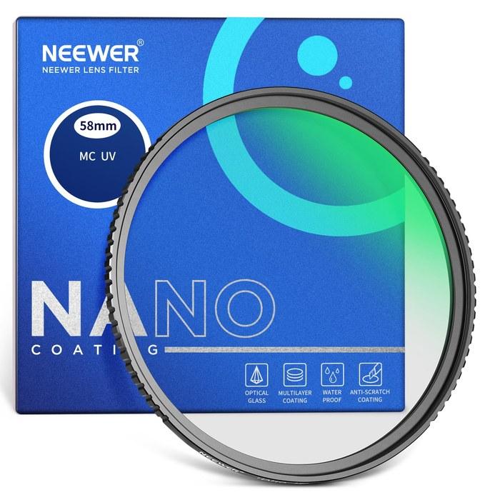 NEEWER 58mm MC UV Protection Filter, 24-Layer Nano Coating, HD Optical Glass, Black
