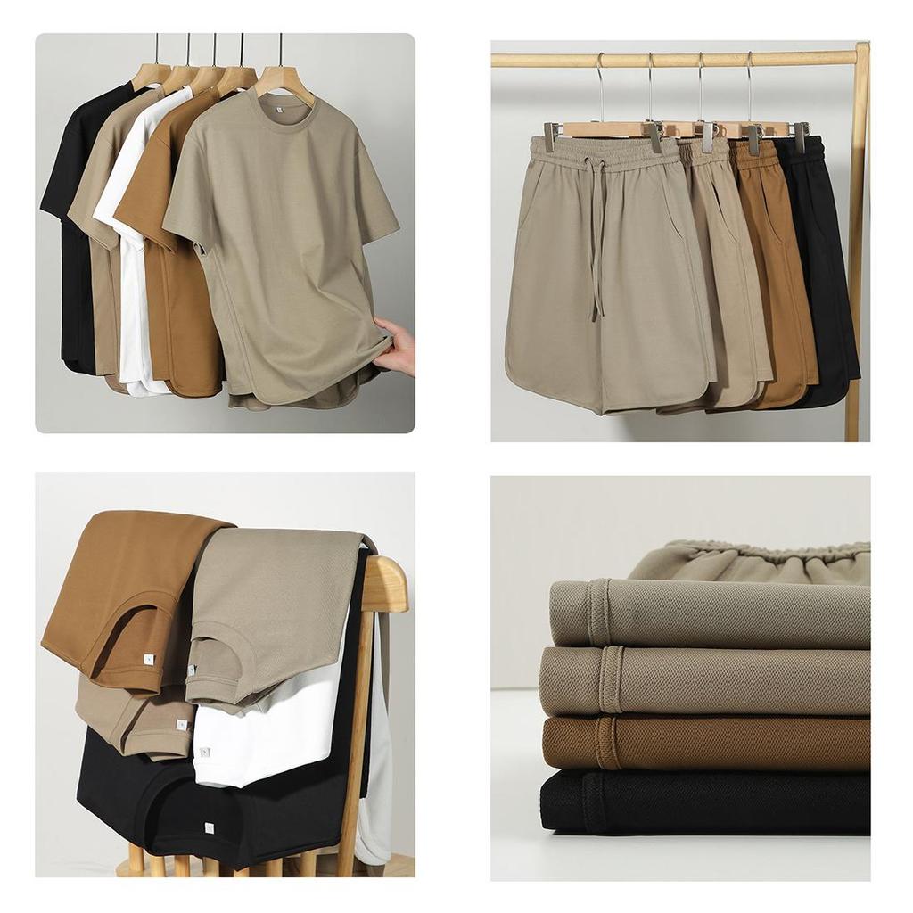 Мужской комплект из двух предметов: верх-нижний, хлопок, полиэстер, футболка с короткими рукавами, четверть брюки на шнурке, однотонные свободные рубашки и шорты, повседневная спортивная одежда