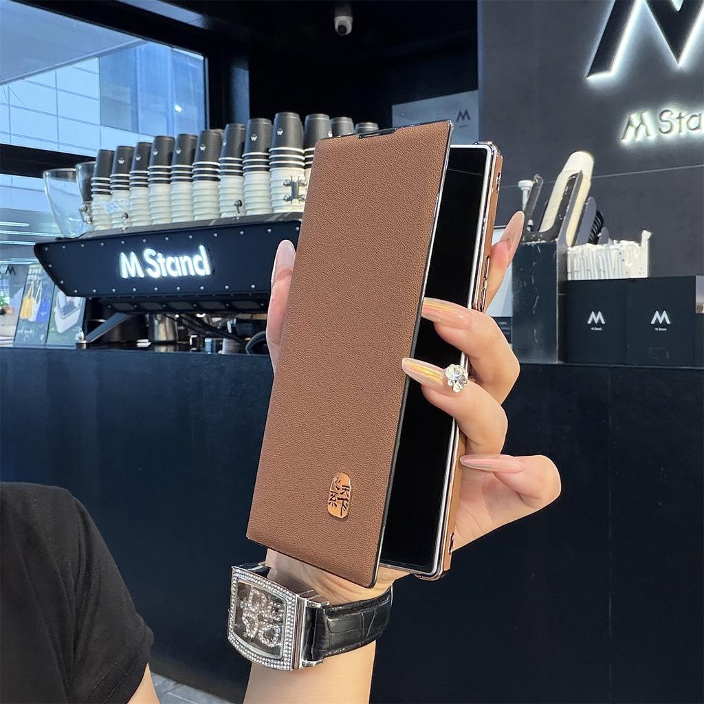 Применимо к чехлу для мобильного телефона Samsung Zfold1ultra, однотонная кожаная, с двойной центральной осью, складной, противоударный, книжка, для ZFOLD1/1