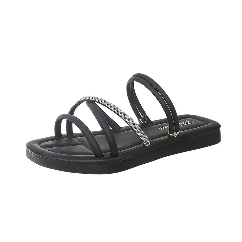 Two Wearing Sandals, Women's 2025 Summer New Muffin Thick-soled One-word Drag Leather Beach Shoes