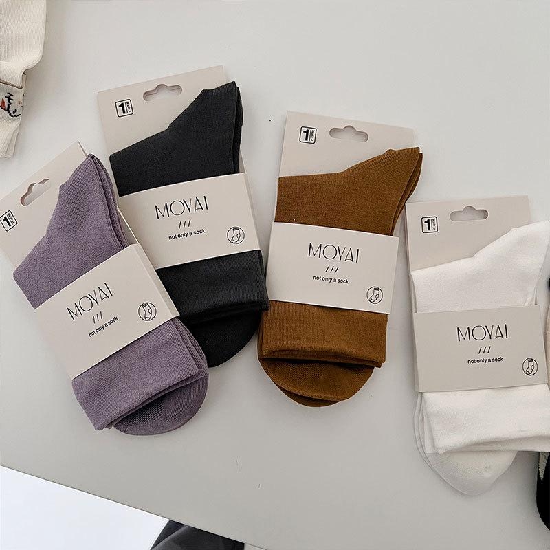 Spring And Autumn Lycra Fabric Mid-Leg Socks Solid Color Loose Lip Couple Casual Socks Soft And Comfortable Socks