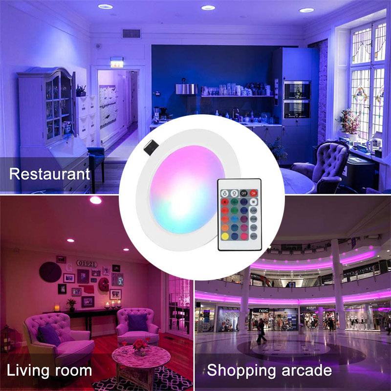 Светодиодный светильник RGB, потолочный светильник переменного тока 10 Вт/15 Вт, потолочный светильник переменного тока 110 В, 220 В с регулируемой яркостью, встраиваемый светодиодный точечный светильник с ИК-пультом дистанционного управления