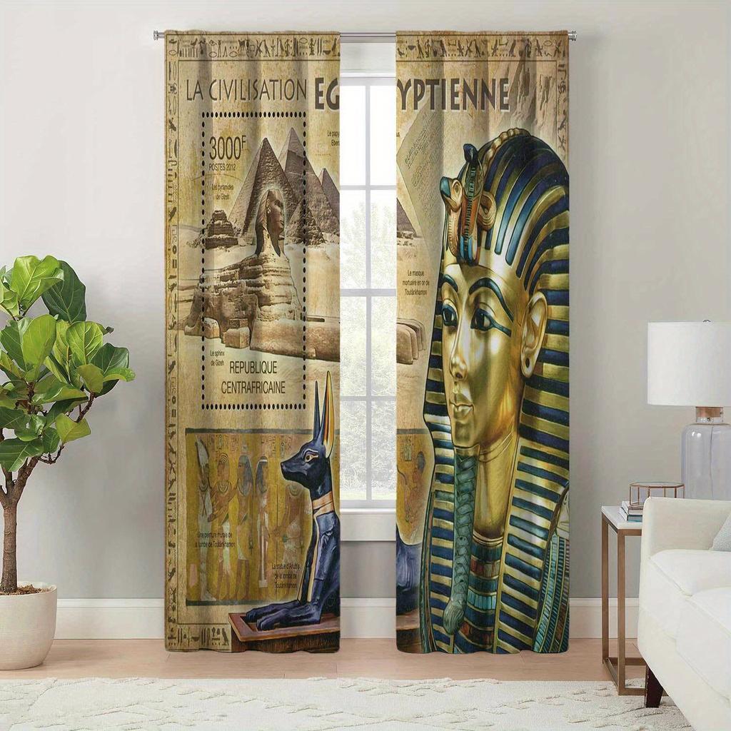 2 шт. Древнеегипетские настенные шторы с карманом на штанге, декоративные, печатные, светофильтрующие шторы для кухни, гостиной, офиса