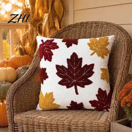 Fall Theme Decorative Pillow Cover Maple Leaf Cushion Cover, Acorn Throw Sofa 18x18 Inches Farmhouse Case for Autumn Home Decor Skin Friendly Shells