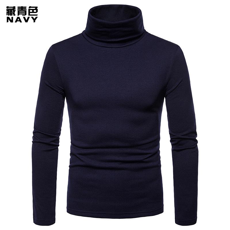 Men S Plus Size Fitted High Neck Long Sleeve Solid Color T Shirt
