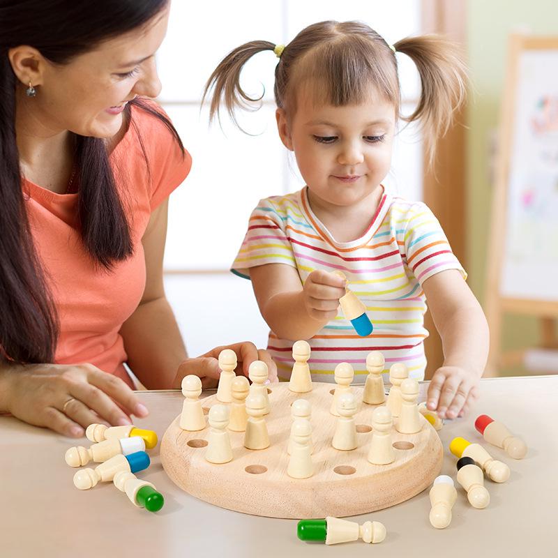 Wooden Multicolor Memory Chess Game for Kids - Cognitive Educational Toy