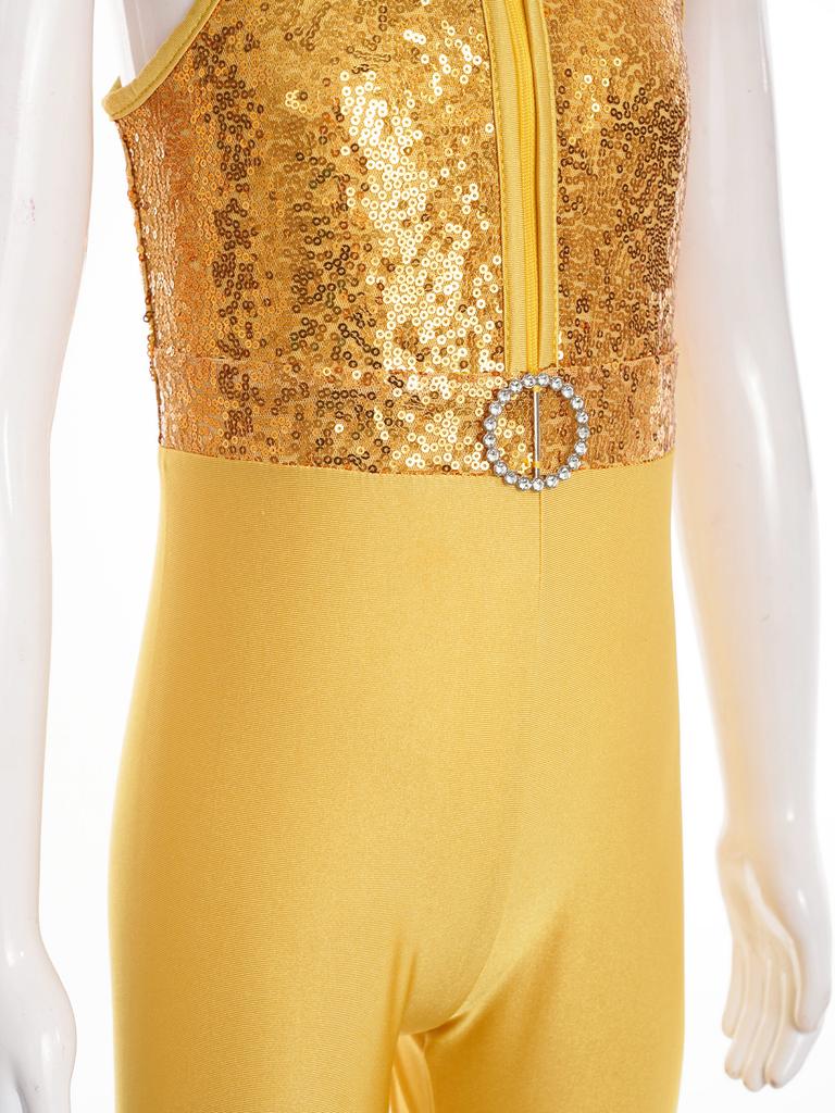 Kids Girls Unitards Bodysuit Sleeveless Tiered Bell-bottom Pants Style Dance Gymnastic Leotard Jumpsuit