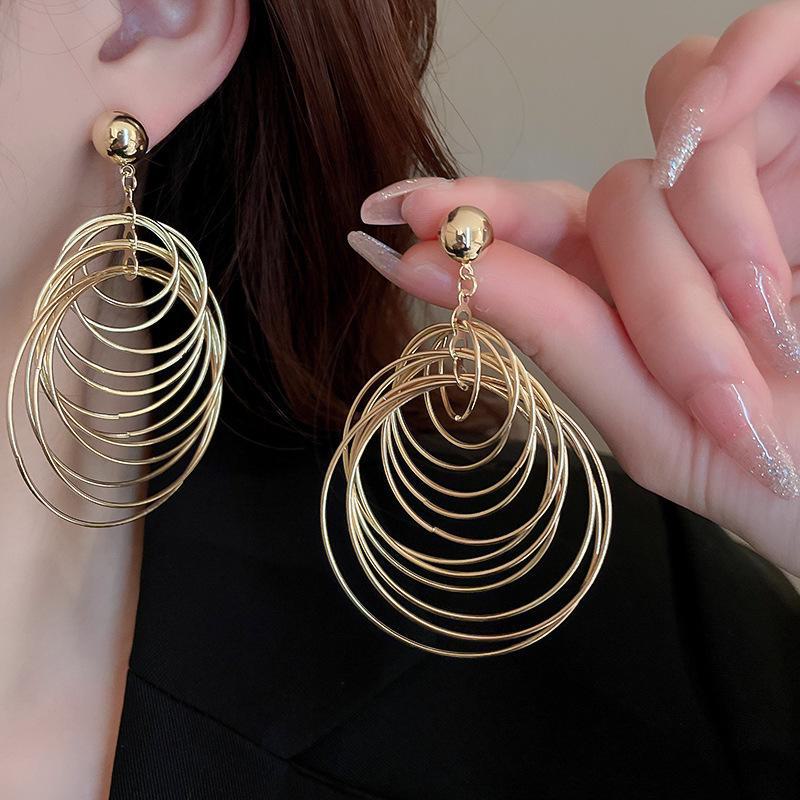 Silver Needle Tassel Earrings with Metal Ball - European & American Style Fashion Niche