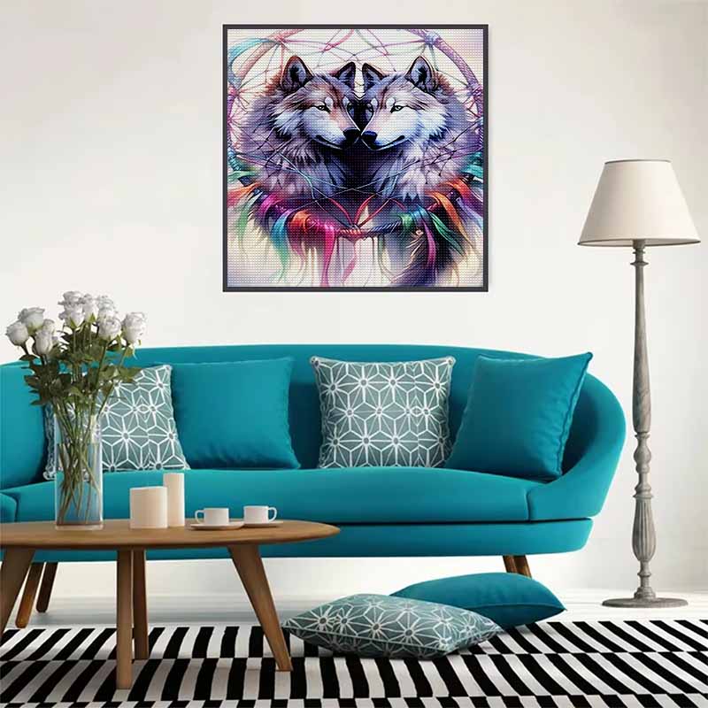 New Arrival 5D DIY Full Circle Diamond Painting "Two Wolves" Embroidery Cross Stitch Home Decor Gift