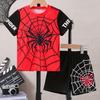 Spider Web Print Short Sleeve T-shirt + Comfortable Boys Shorts Set
