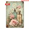 Металлическая настенная табличка D Flat Vintage Rose and Perfume Bottle x Дюймов Романтический цветочный дизайн с розовыми розами