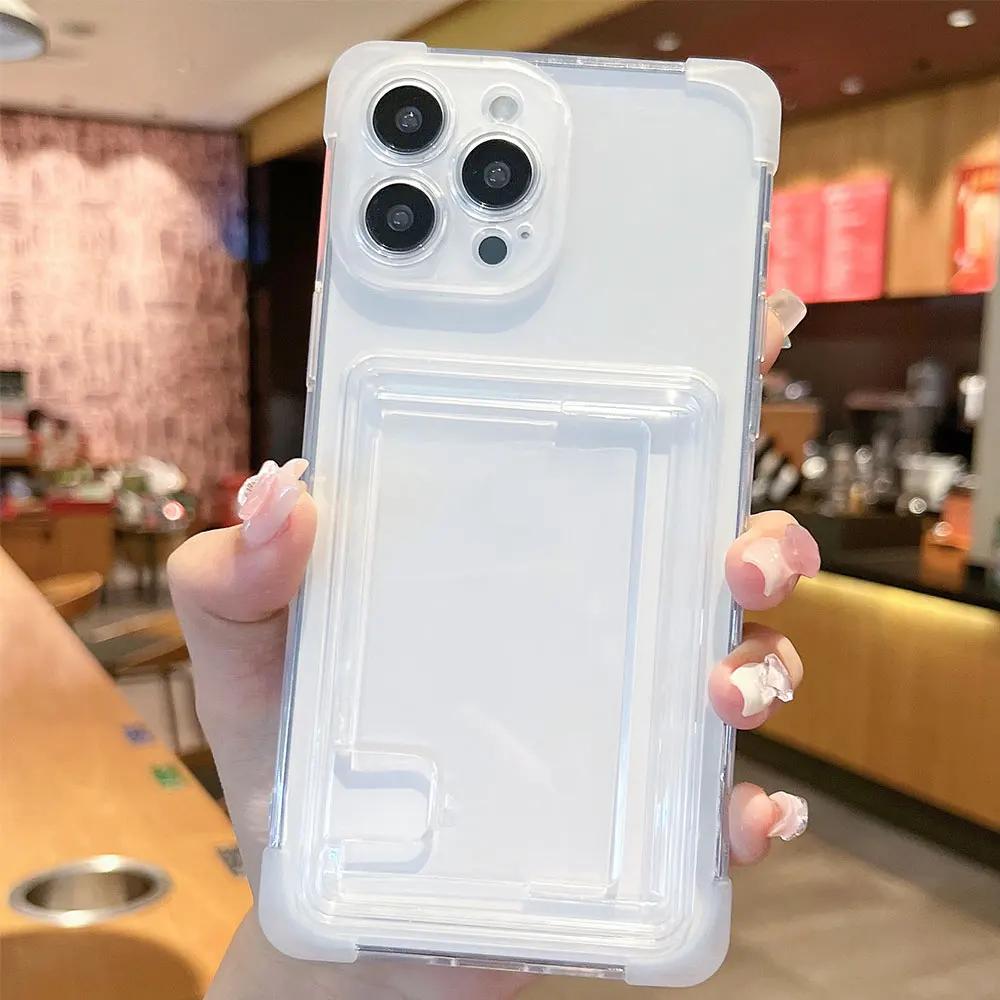 Прозрачный чехол-держатель для карт для iPhone 15 14 Pro Max Plus, кошелек с подушкой безопасности, противоударный прозрачный мягкий чехол для iPhone 13 12 11 Pro Max