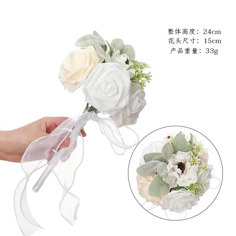 Bridesmaid Gold Hoop Bouquet for Wedding Bridal Shower Ceremony Artificial Rose Flower Hoop Wreath Front Door Wall Decoration
