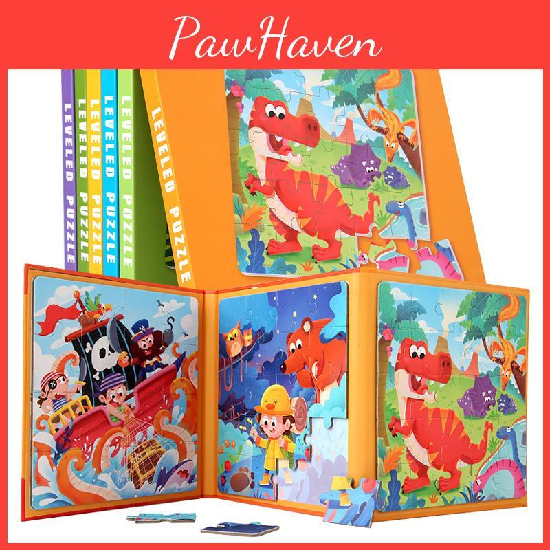 Wooden Childrens Educational Magnetic Foldable Puzzle Book For Animal And Traffic Recognition