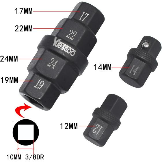 Hex Axle Tool For Motorcycle Front Axle Wheel, Allen Axle Spindle Socket Adapter Tool, 3/8 Inch 12Mm 14Mm 17Mm 19Mm 22Mm 24Mm, 6 In 1 Motorcycle Hex