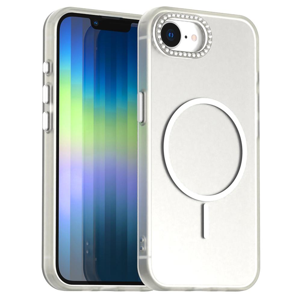 For iPhone 16e Case Compatible with MagSafe TPU+PC+PET Phone Cover Rhinestone Decor Lens Frame