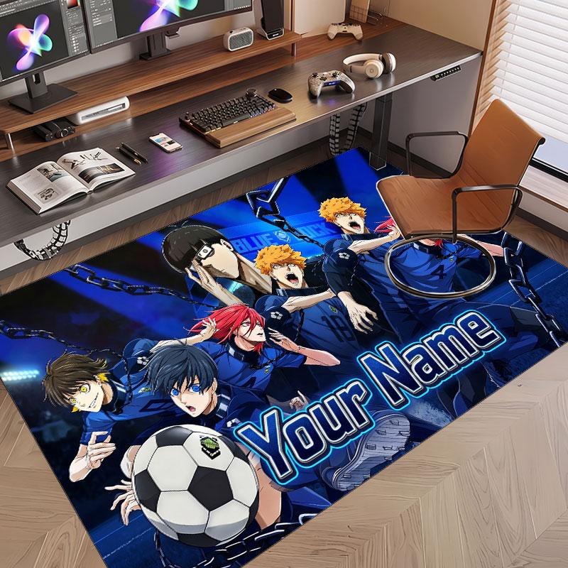 Custom Name Crystal Velvet Rug,Blue Lock Comfortable Anti Slip Floor Mat For Room Decoration