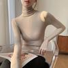 Водолазка из чистого хлопка с ворсистым воротником, базовая рубашка для женщин, модная футболка с длинным рукавом для женщин, облегающий топ большого размера