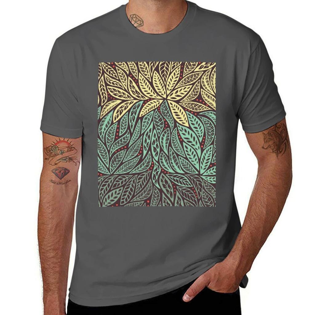Handdrawn Polynesian Tribal Tattoo Green And Yellow Floral Retro Design Tshirt Utility Casual Work Tshirt
