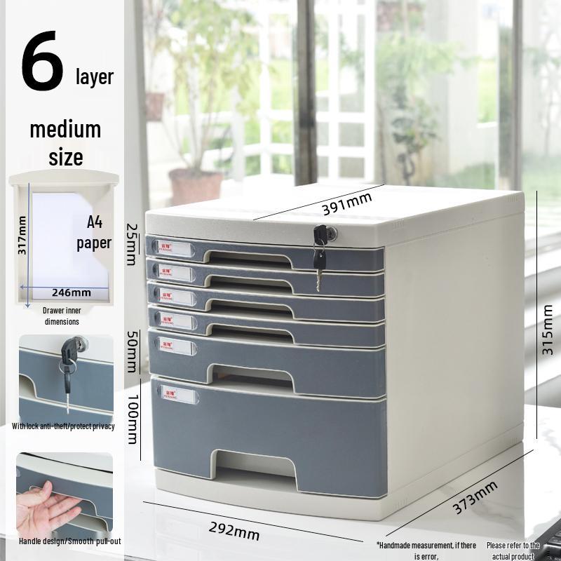 Lockable Multi-Layer A4 File Cabinet Drawer - Plastic Office Storage Box
