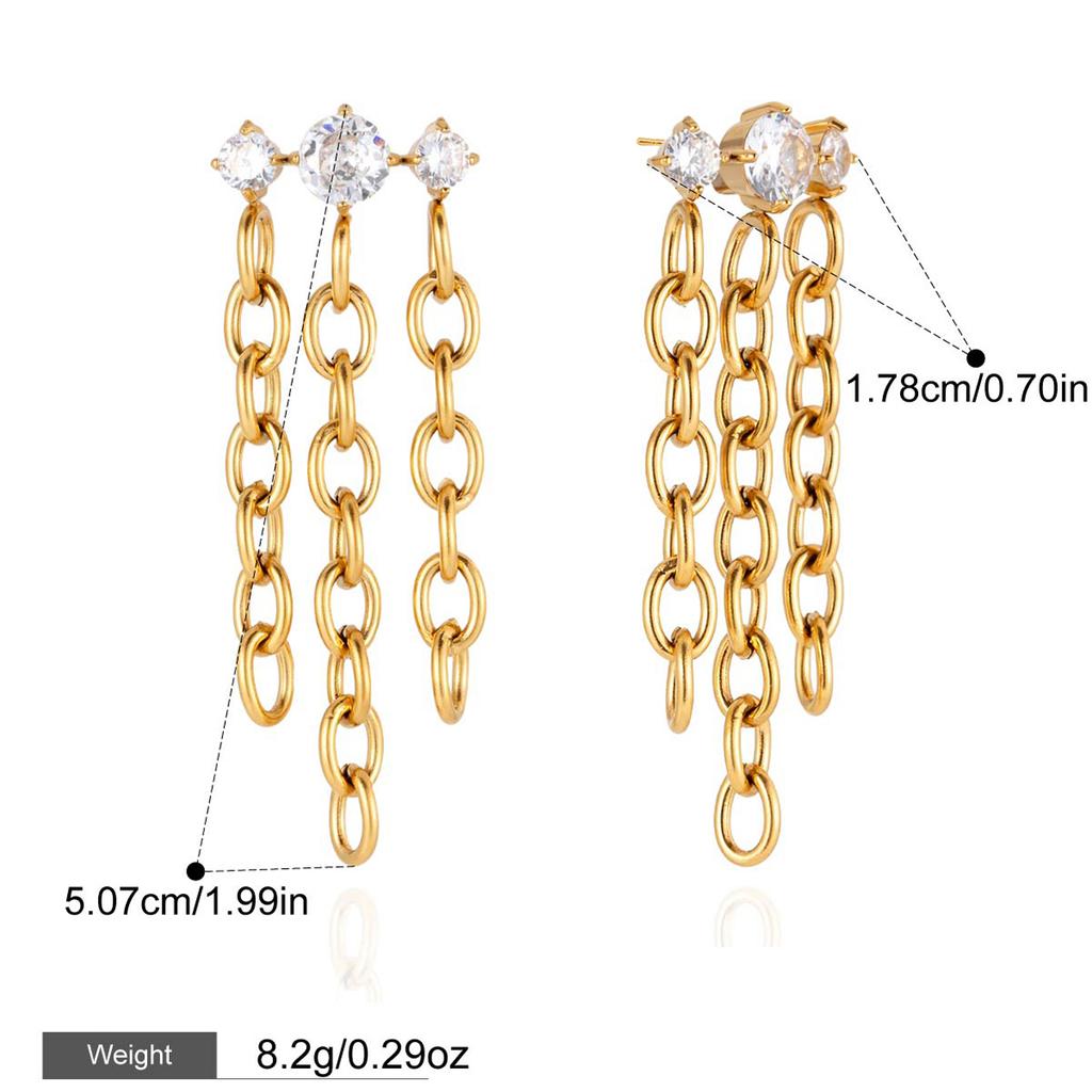 Yori Delicate Cubic Zirconia Chain Tassel Earrings 18k Gold Pvd Plated Popular Daily Classy Waterproof Jewelry Accessory