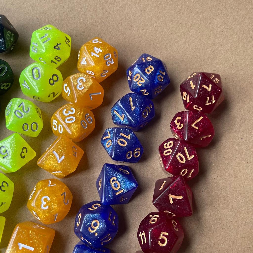 7 шт. блестящих цветных золотых игральных костей, набор для настольных игр, цифровые игральные кости D4 D6 D8 D10 D% D12 D20, набор многогранных игральных костей для DND TPRG PRG