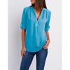 2023 Fashion V-neck Zipper Blouse Women Long Sleeve Tops Sexy Shirt Casual Loose Chiffon Shirt Solid Clothes 25811