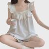 Women's Summer Knitted Cotton Pajama Set – Sweet Sleeveless Top and Shorts