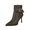 Brand Ladies Shoes Ankle Women's Boots Sexy Modern Boots Women Belt Buckle Pointed Toe Side Zip Thin High Heel Shoes Women