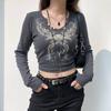 Укороченный топ, женский винтажный гранж с графическим принтом, облегающие футболки с феями, топы в стиле ретро, эстетичная женская футболка с длинными рукавами, уличная одежда