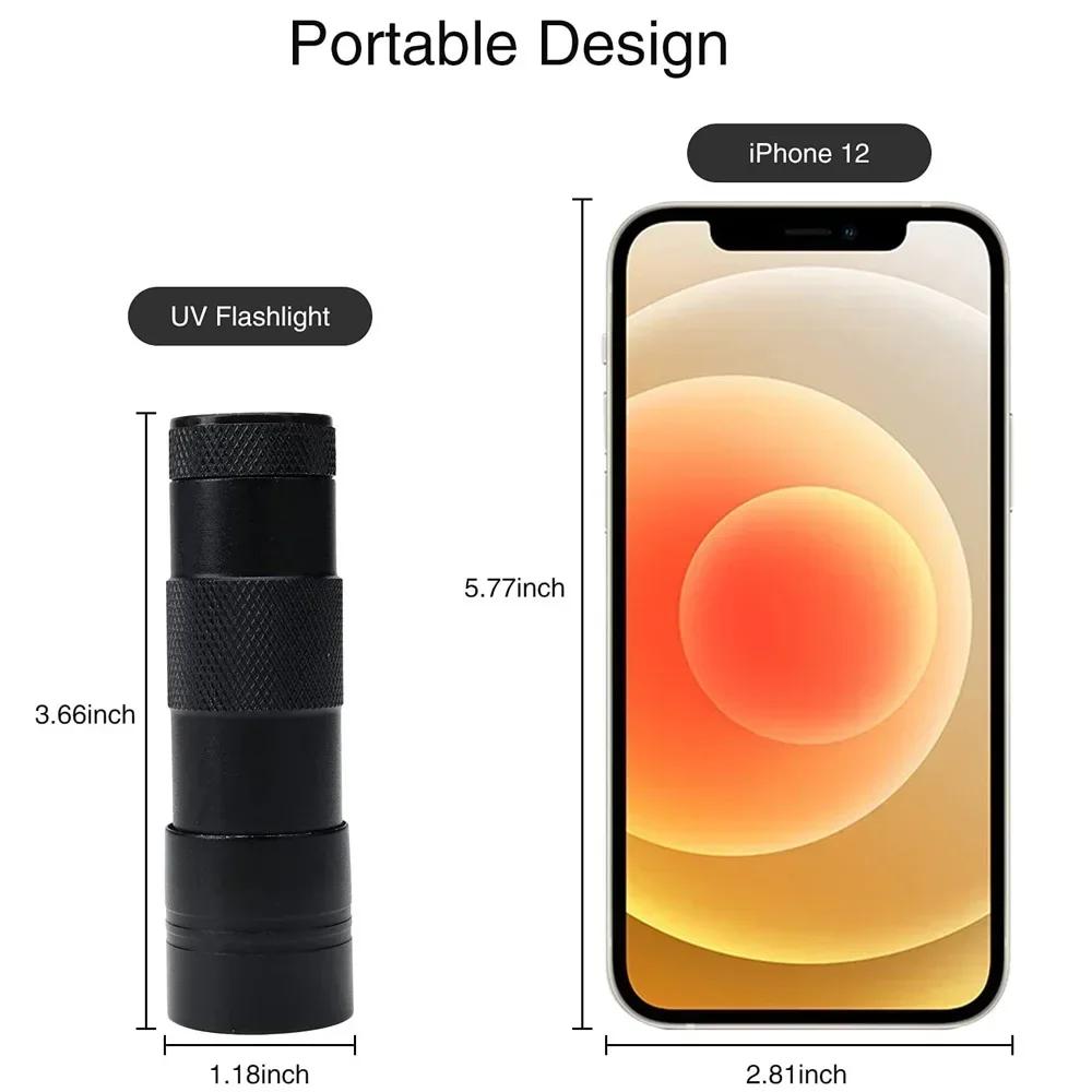 9/12 LED Портативный УФ-фонарик Черный свет 395 нм Ультрафиолетовый фонарь Детектор черного света для мочи собаки, пятен от домашних животных и клопов